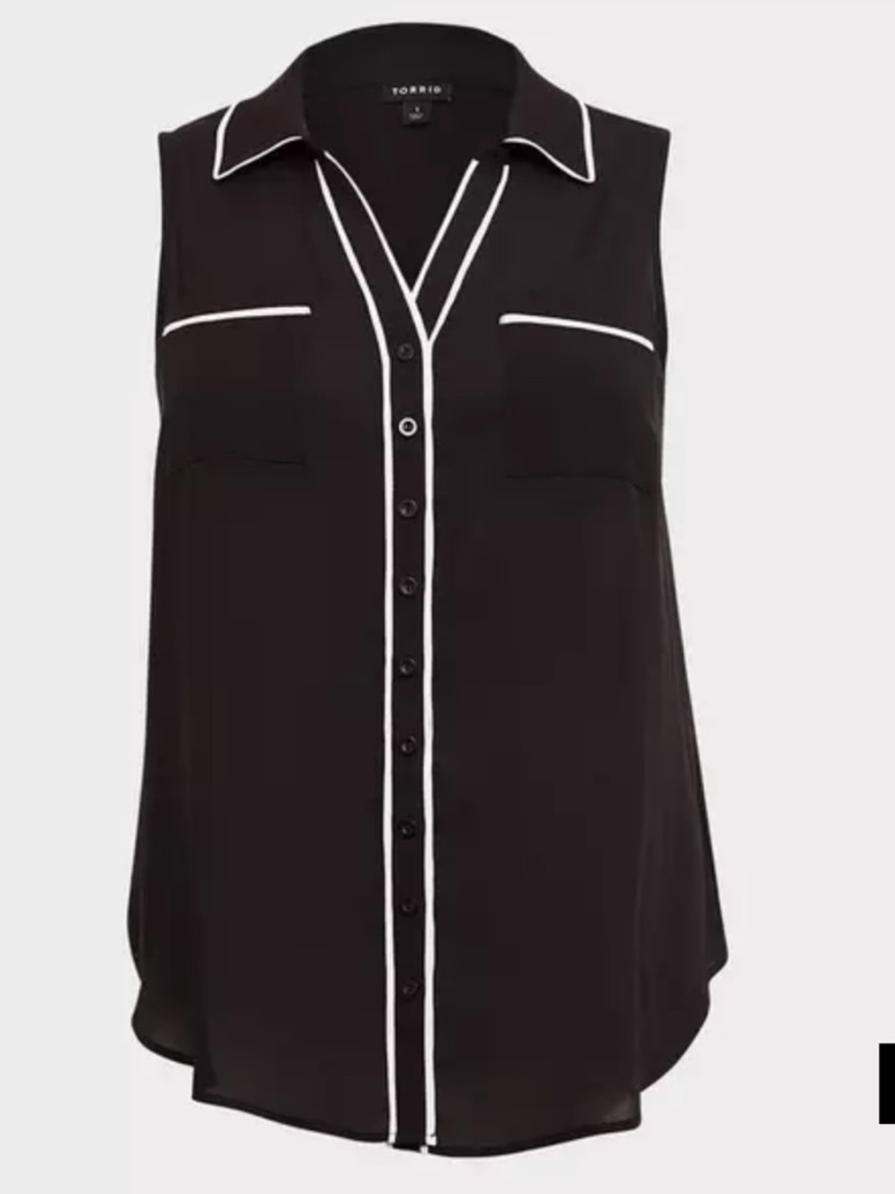 Torrid Madison Georgette Button-Down Sleeveless Blouse Black White Trim - Picture 2 of 11